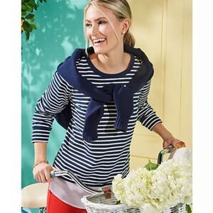 Isaac Mizrahi Live striped Ottoman Pullover Top White shirt underlay detail Sz L